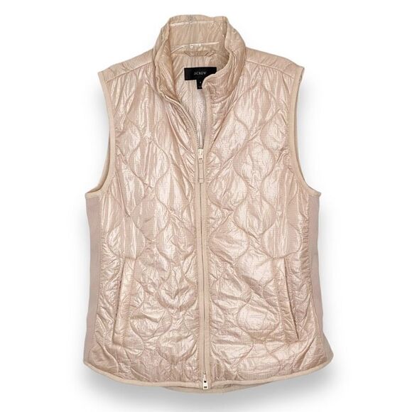 J. Crew Vest S Quilted Primaloft Pale Pink Full Zip Up Mock Neck Women’s Size S - Picture 1 of 11
